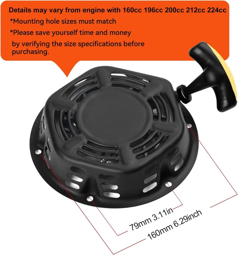 Sofo Pull Start Assembly for Champion 196cc 208cc 212cc 224cc 3000 3500 4000 4500 Watt 5.5hp 6.5hp Engine CPE Generator Water Pump Pressure Washer Recoil Starter Pull Cord Replacement - Image 3